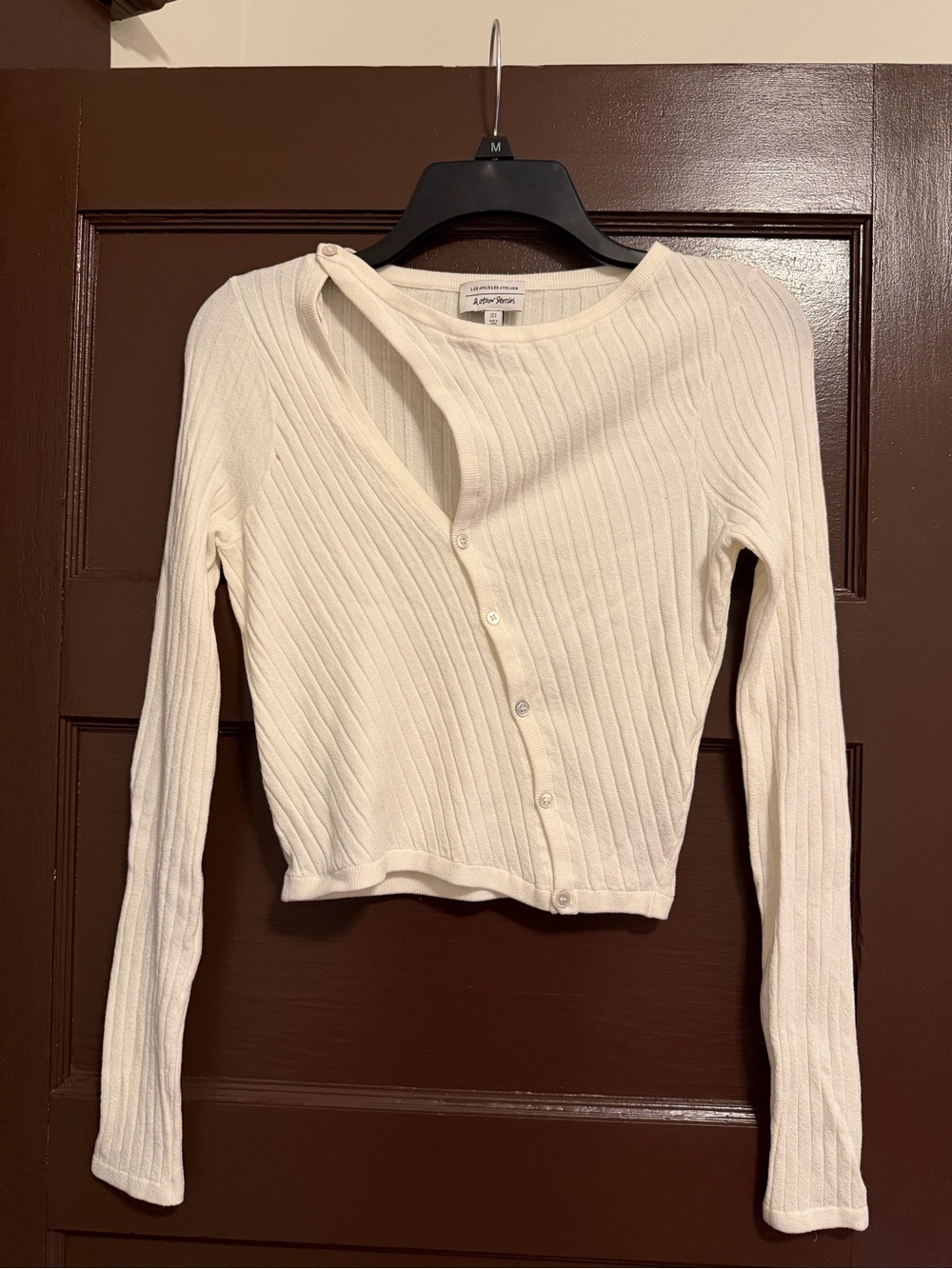 & Other Stories Cream Ribbed Button-Front Long Sleeve Top